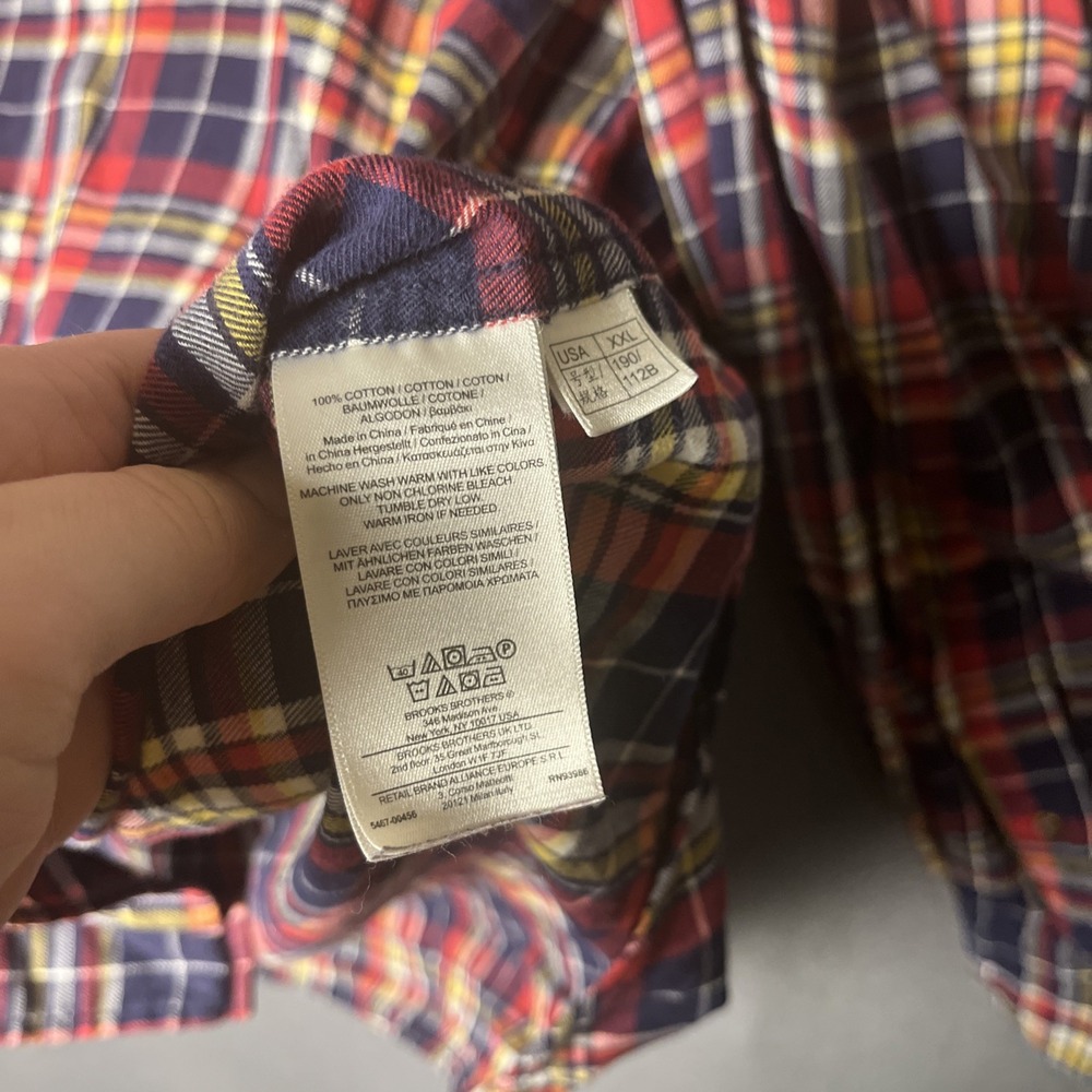 Brooks Brothers 346 Men's 100% Cotton Non-Iron Button Shirt Navy/red Plaid • 2XL - Picture 4 of 6